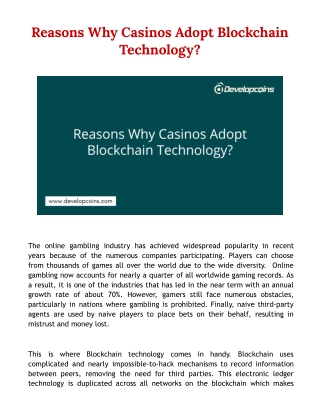 Reasons Why Casinos Adopt Blockchain Technology?