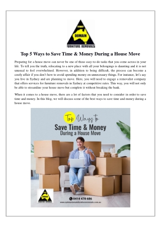 Top 5 Ways to Save Time & Money During a House Move