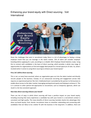 Enhancing your brand equity with Direct sourcing - Volt International