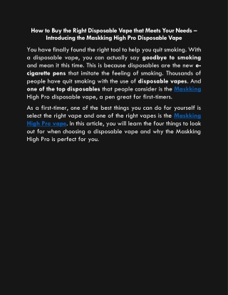 How to Buy the Right Disposable Vape that Meets Your Needs – Introducing the Mas
