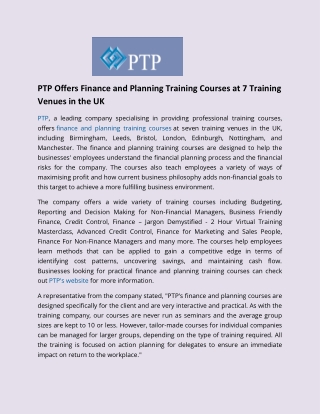 Finance and Planning Training Courses - PTP