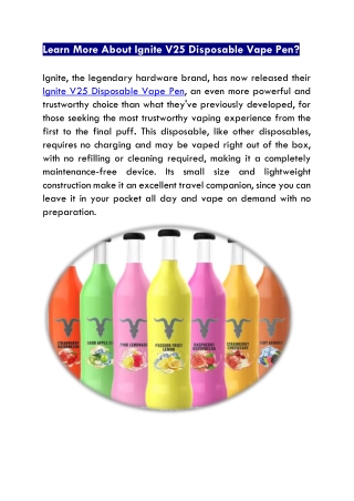 Learn More About Ignite V25 Disposable Vape Pen?