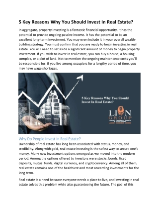 5 Key Reasons Why You Should Invest In Real Estate