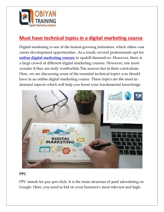 Must have technical topics in a digital marketing course