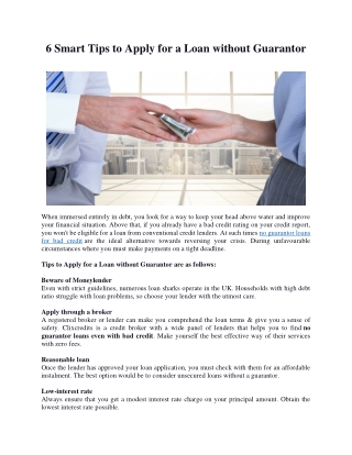 6 Smart Tips to Apply for a Loan without Guarantor