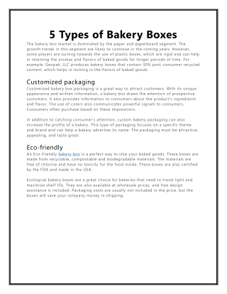 5 Types of Bakery Boxes