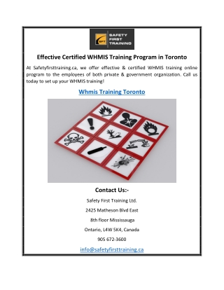 Effective Certified WHMIS Training Program in Toronto