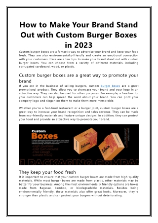 How to Make Your Brand Stand Out with Custom Burger Boxes in 2023