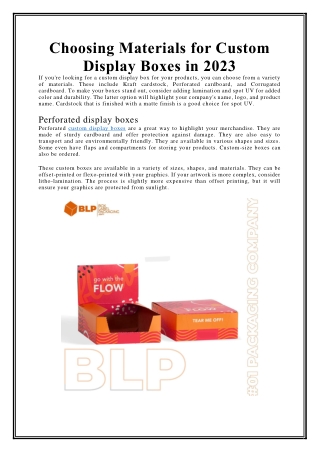 Choosing Materials for Custom Display Boxes in 2023