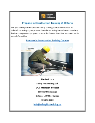 Propane in Construction Training at Ontario