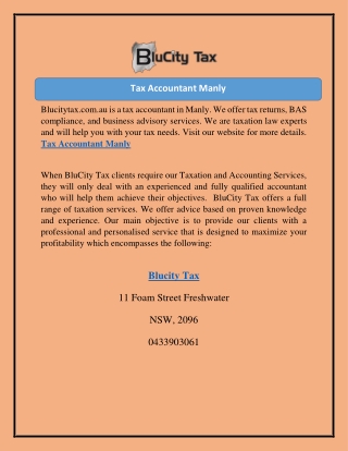 Tax Accountant Manly  Blucitytax