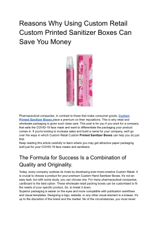 Reasons Why Using Custom Retail Custom Printed Sanitizer Boxes Can Save You Mone