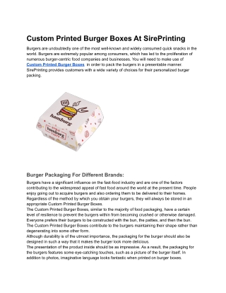 Custom Printed Burger Boxes At SirePrinting