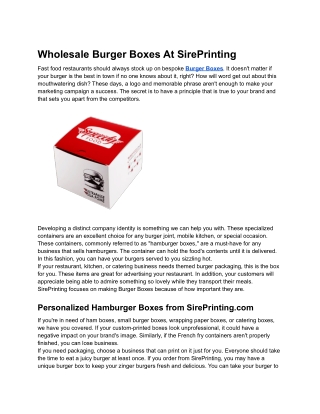 Wholesale Burger Boxes At SirePrinting