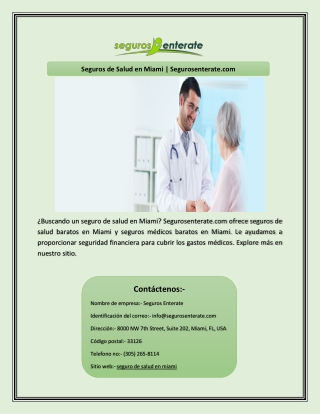 Seguros de Salud en Miami | Segurosenterate.com