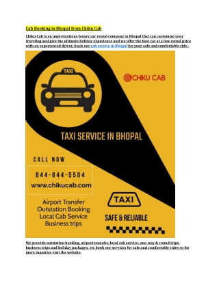 Cab Booking in Bhopal from Chiku Cab (1)