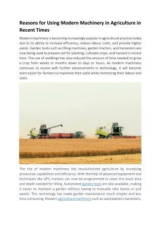 Reasons for Using Modern Machinery in Agriculture in Recent Times