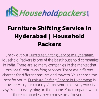 Furniture Shifting Service in Hyderabad  Household Packers