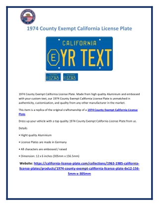 1974 County Exempt California License Plate