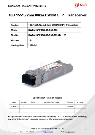 10G 1551.72nm 80km DWDM SFP  Transceiver