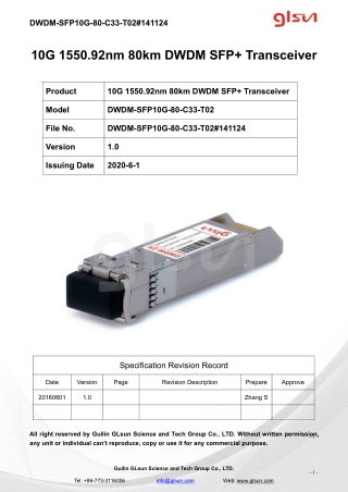 10G 1550.92nm 80km DWDM SFP  Transceiver