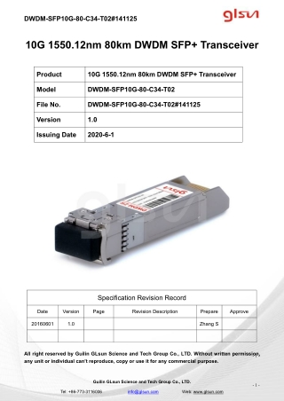 10G 1550.12nm 80km DWDM SFP  Transceiver