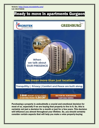 Ready to Move in Apartments Gurgaon - Microtek Infrastructures