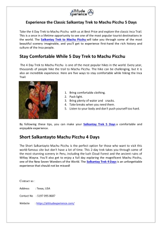 Experience the Classic Salkantay Trek to Machu Picchu 5 Days
