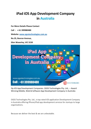 iPad iOS App Development Company in Australia