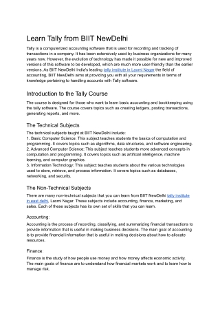 Learn Tally from BIIT NewDelhi