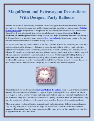 Magnificent and Extravagant Decorations With Designer Party Balloons