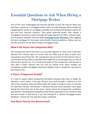 Essential questions to ask when hiring a mortgage broker
