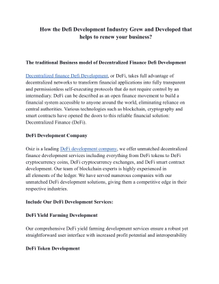 How the Defi Development Industry Grew and Developed that helps to renew your business