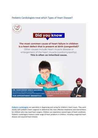 Which Types of Heart Disease are Treated by Paediatric Cardiologists.