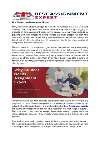 Why Student Needs Assignment Expert