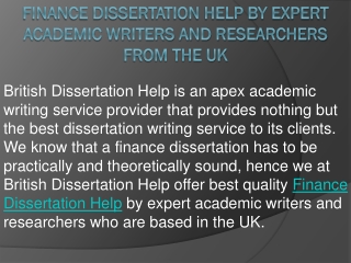 Finance Dissertation help by Expert Academic Writers and