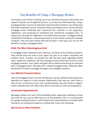 Top benefits of using a mortgage broker