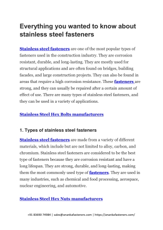 Everything you wanted to know about stainless steel fasteners