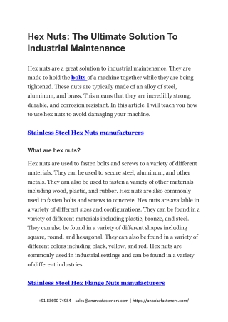 Hex Nuts The Ultimate Solution To Industrial Maintenance