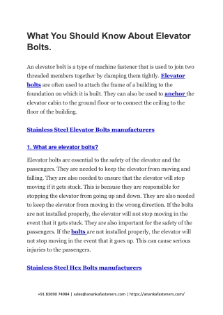 What You Should Know About Elevator Bolts.