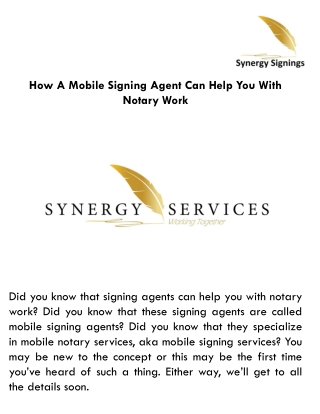 How A Mobile Signing Agent Can Help You With Notary Work
