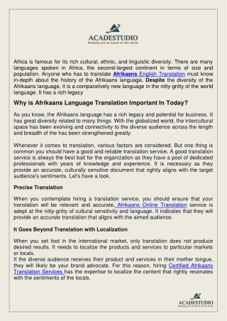 A Brief History of language translation afrikaans
