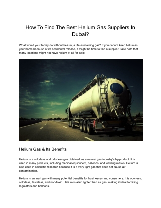 Tips To Find Helium Gas Suppliers In Dubai