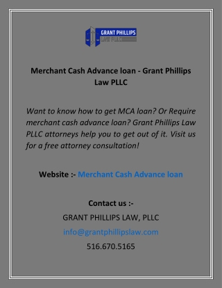 Merchant Cash Advance loan - Grant Phillips Law PLLC