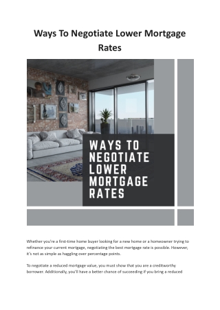 Negotiate Tips For Lower Mortgage Rates