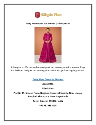 Party Wear Gown For Women | Ethnicplus.in