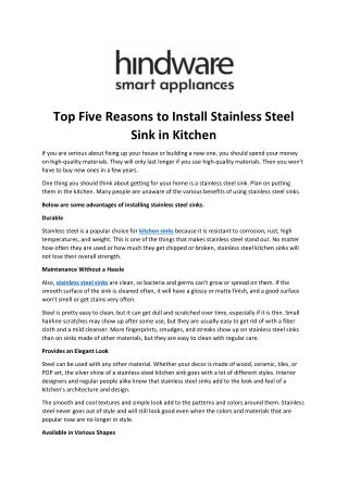 Top Five Reasons to Install Stainless Steel Sink in Kitchen