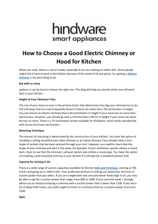 How to Choose a Good Electric Chimney or Hood for Kitchen