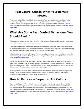 Pest Control Canada - When Your Home Is Infested