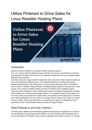 Utilize Pinterest to Drive Sales for Linux Reseller Hosting Plans